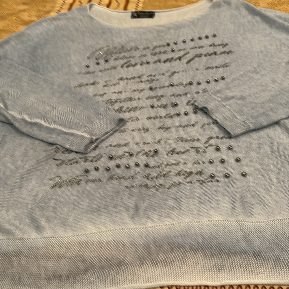 Bella Amore Light Blue Sweater with Studded Accents,
Viscose/Acrylic blend, XL - Picture 9 of 10